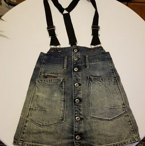 High waisted jean skirt with suspenders